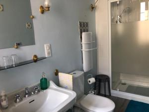 达克斯La Croix Blanche的一间带水槽、卫生间和淋浴的浴室