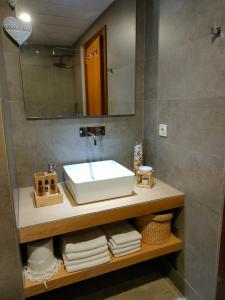 加亚新城Douro View Apartment的浴室配有盥洗盆、镜子和毛巾