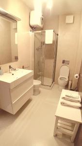 托伦蒂诺安吉丽娜城市公寓式酒店的带淋浴、盥洗盆和卫生间的浴室