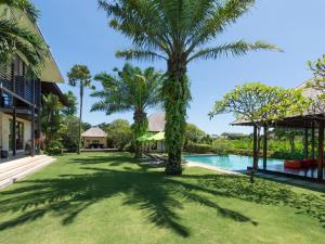 坎古Bendega Villas的一座带游泳池和棕榈树的庭院的图片