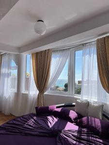 多布拉沃达皇家海岸住宿酒店的一间卧室设有一张大床和大窗户