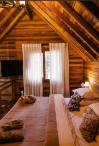 圣弗朗西斯科-迪保拉Parador Hampel的木屋内的卧室配有一张大床