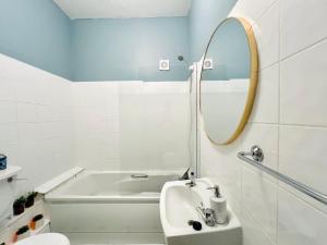都柏林Temple Bar Central Apartment的一间带水槽、浴缸和镜子的浴室