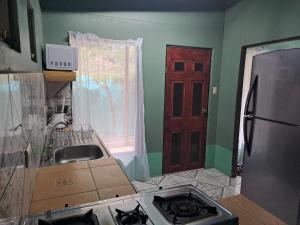 圣何塞Casa #6 cabinas san gerardo的厨房配有水槽、冰箱和窗户。