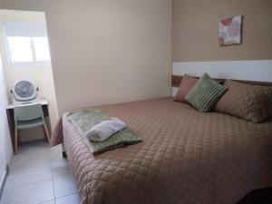 危地马拉Urban Home的一间卧室配有一张带枕头的床