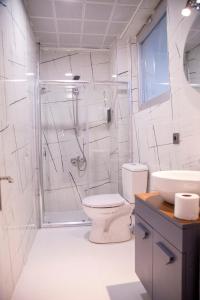 伊斯坦布尔Royal Suit Premium的带淋浴、卫生间和盥洗盆的浴室