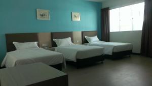 SibugaMJ宾馆的酒店客房设有两张床和窗户。
