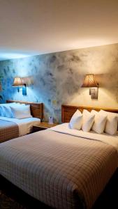 萨利达Browns Canyon Inn的酒店客房设有两张床和两盏灯。