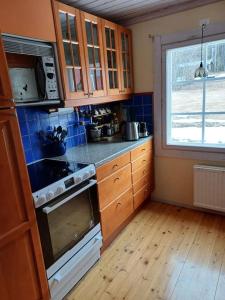 Trevlig hus i Polcirkelbyn的厨房或小厨房