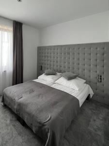 罗威Rosa Park的一间卧室配有一张大床和大床头板
