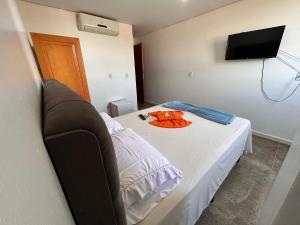 帕劳阿佩巴斯Dantas Hotel的小房间设有一张带电视和床的床