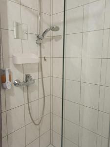 科隆CityPark Aparthotel的带淋浴的浴室和玻璃门