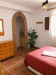 圭哈尔谢拉CASA MARIBEL的一间卧室配有床、梳妆台和植物