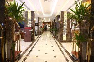 吉赞فندق فاندال的带有盆栽植物的酒店走廊
