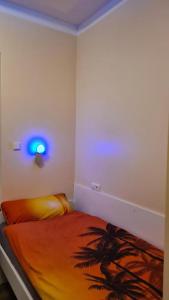 多特蒙德Wohnung 1B的一间卧室配有一张蓝色灯床
