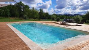 Nanteuil-de-Bourzac佩里戈尔多尔多涅住宿加早餐旅馆的水中有人的游泳池