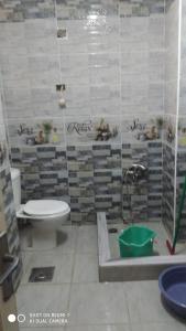 亚历山大Alexandria的浴室配有卫生间和带浴缸的淋浴。