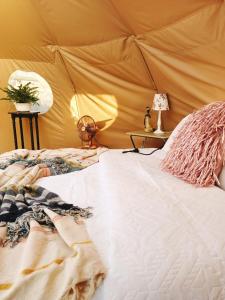 托托拉里约Cabañas Toto Península Beach的帐篷内一间卧室,配有一张床