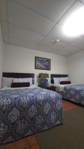 康塞普西翁德阿塔科罗斯波尔图尼斯蒂阿塔克宾馆的一间卧室设有两张床,墙上配有电视。