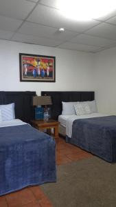 康塞普西翁德阿塔科罗斯波尔图尼斯蒂阿塔克宾馆的一间设有两张床和一张桌子的房间