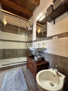 弗留利地区奇维达莱B&B Domus iulii的一间带水槽和淋浴的浴室