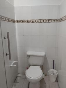 卡塔赫纳Maos flats的白色的浴室设有卫生间和淋浴。