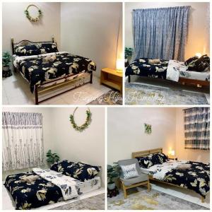 万挠Tanjung Hijau Homestay, Bukit Beruntung的四张不同的图片,卧室配有两张床