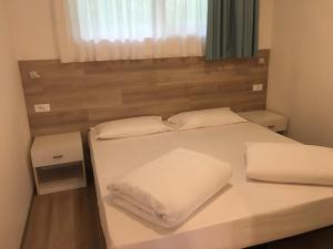 加尔达湖滨玛丽娜公寓式酒店的一间卧室配有一张带两个枕头的床