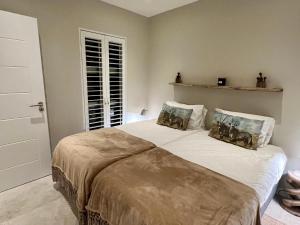 泰布尔维尤Dolphin Beach Cabana的一间卧室配有一张大床和两个枕头