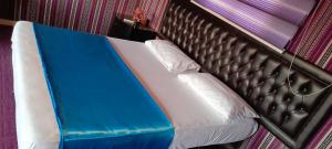 瓦迪拉姆Desert heart camp的客房内的一张蓝色和白色的床