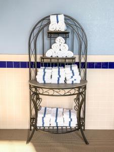 LanesboroCountry Trails Inn &Suites的浴室内带毛巾的毛巾架