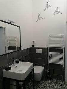 菲雅克Chambres d'hôtes les 2 tilleuls的一间带水槽、卫生间和镜子的浴室