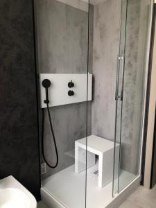 加尔达湖滨里吉纳别墅酒店的浴室内带玻璃淋浴间