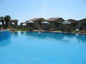 伊索拉迪卡波里祖托Borghetto Beach Club Resort的一个带椅子和遮阳伞的大型蓝色游泳池