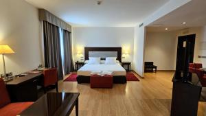 巴达霍斯博维达斯酒店的配有一张床和一张书桌的酒店客房