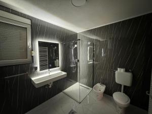 莫斯塔尔维拉纳丁酒店的浴室配有卫生间、盥洗盆和淋浴。