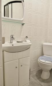 弗瓦迪斯瓦沃沃Dom Wczasowy Chlapovia的白色的浴室设有水槽和卫生间。