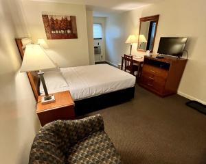 巴特利特北美殖民地汽车旅馆和小屋的配有一张床和一把椅子的酒店客房