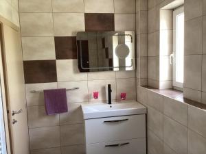 特罗吉尔Apartments Ploka的一间带水槽和镜子的浴室