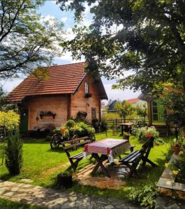 RudnoApartments Vila Selena - Golija的前面有一张野餐桌的房子
