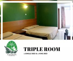 丹那拉打Cool Point Hotel的一间设有两张床和绿色墙壁的客房