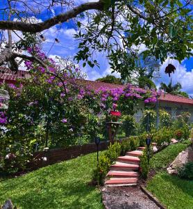 普韦布洛保Finca Hotel Mirador La Casona Quindio-Eje Cafetero的鲜花盛开的花园及小径