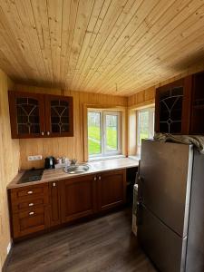 Vasaras mājiņa D1的厨房配有水槽和冰箱