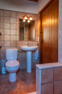 坎姆帕拉斯Can Tubau - Casa rural - Apartaments的一间带卫生间、水槽和镜子的浴室