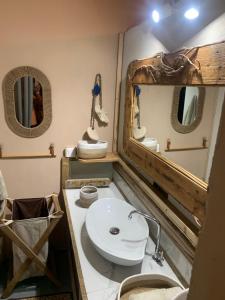 Rodrigues IslandPalms Ocean views的浴室设有白色水槽和镜子
