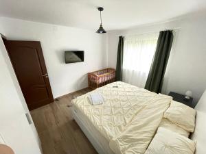 SălătrucelCabana din Livada, Călimănești的一间卧室设有一张床和一个窗口