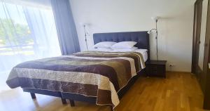 派尔努Seedri Residence的一间卧室配有一张带毯子的床和窗户
