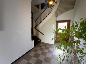 不莱梅ImmoStay #7 -Helle Wohnung mit großem Garten -4 Zimmer, WiFi & Free Parking的走廊上设有楼梯和盆栽植物