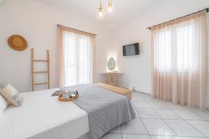 纳克索乔拉Disis Residence的白色的客房设有一张床和两个窗户。