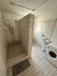 阿克拉Big & confortable house in Oxford street Barnor的带淋浴和洗衣机的浴室